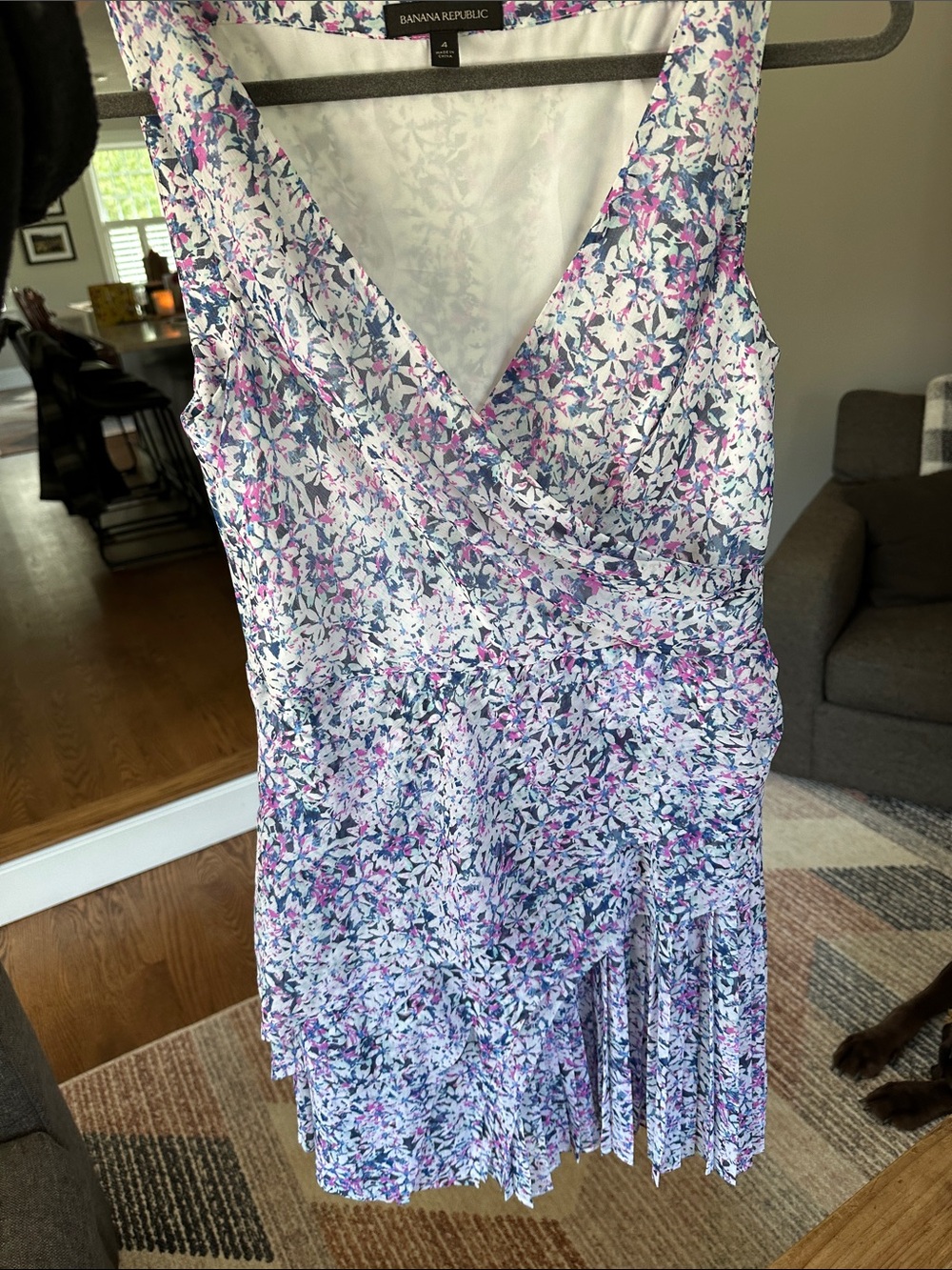 Banana Republic Lavender and Navy Floral Wrap-Style Mini Dress